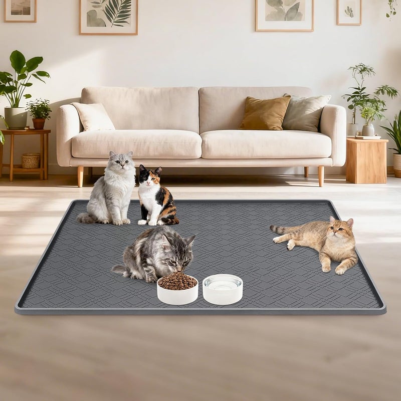 Lanstics Cat Food Mat, 42" x 29" Large Silicone Mat Cat Feeding Mat with Raised Edge Non-Slip Pet Feeding Mat for Food and Water Bowl, Easy to Clean, Floor Protection (Dark Gray) - Image 4